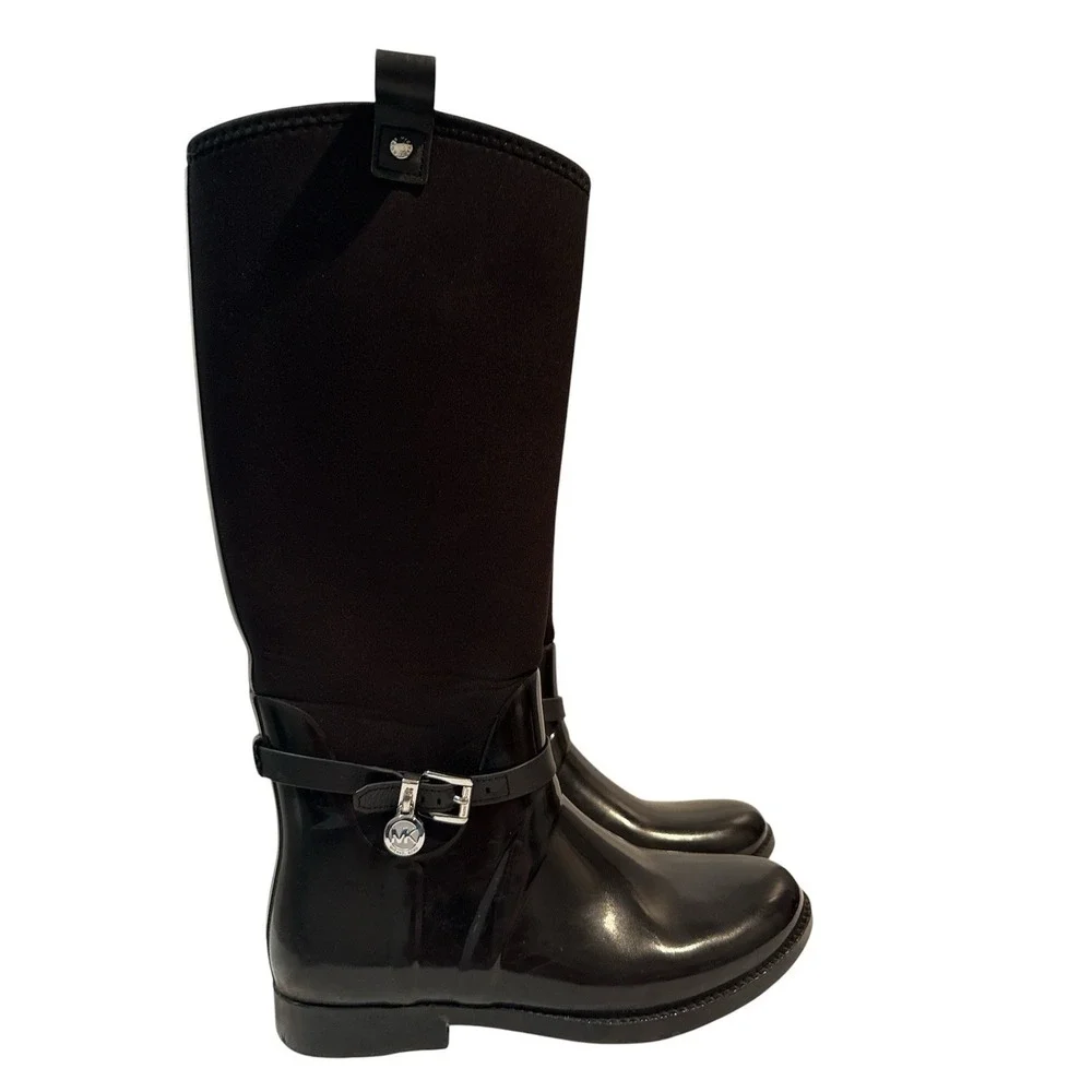 Michael Kors Women Black Tall Rain/Snow Boots US size 8 Rubber Neoprene Boots